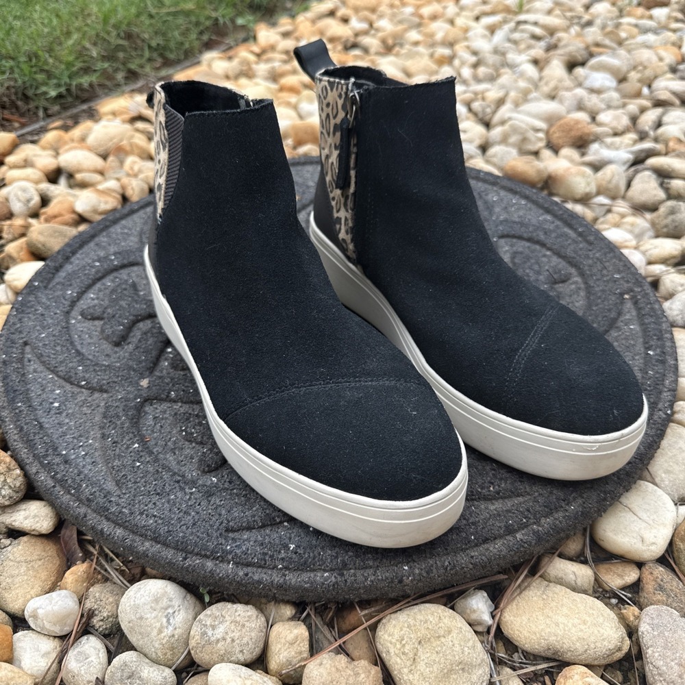 TOMS | Black Leopard Jamie Suede Sneaker  Women's Size 8